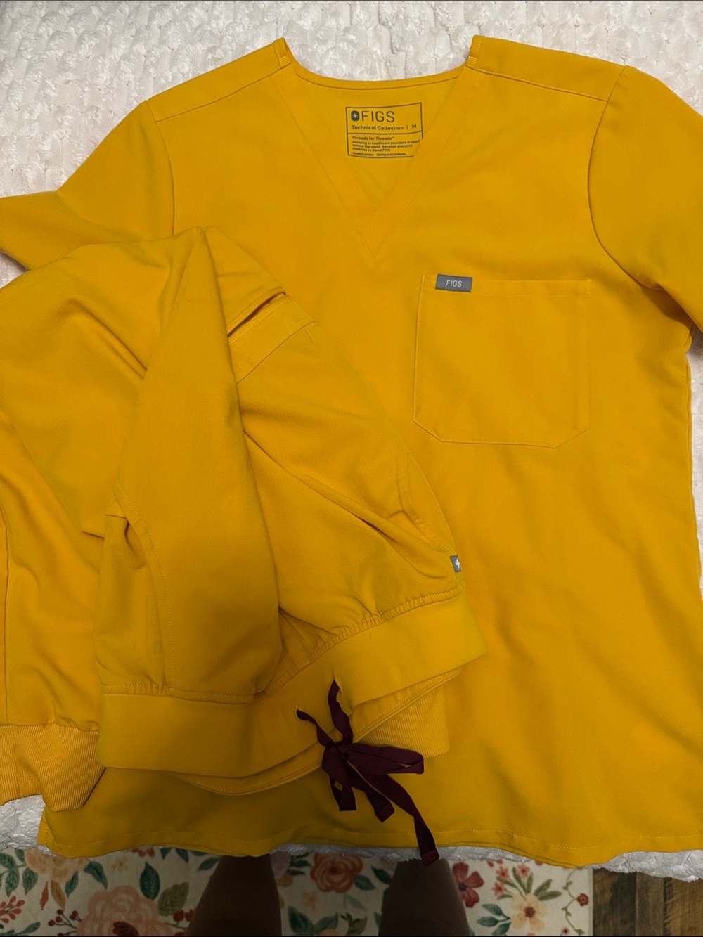 Figs V-Neck Scrub Top and Joggers in Mustard